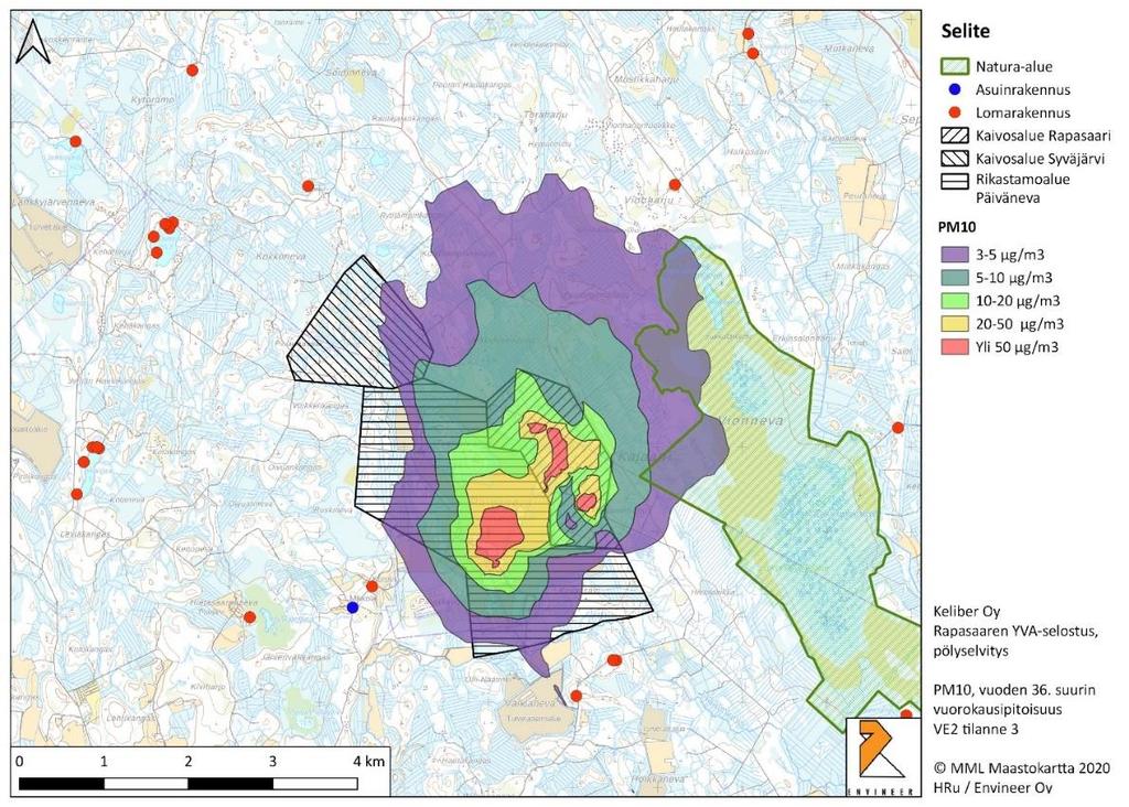 Kuvan 7 mukaisessa tilanteessa Syväjärven kaivoksen toiminta on päättymässä, mutta kuitenkin edelleen toiminnassa ja Rapasaaren kaivostoiminta alkuvaiheessa.