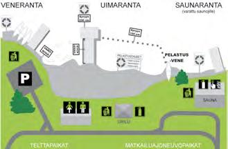 TARVITTAESSA UIMARANNALLA ON OLTAVA TAULUJA, JOILLA VAROITETAAN voimakkaasta veden virtauksesta ja/tai nopeasta syvenemisestä liukkaasta, kivikkoisesta tai muuten huonolaatuisesta uintialueesta sekä