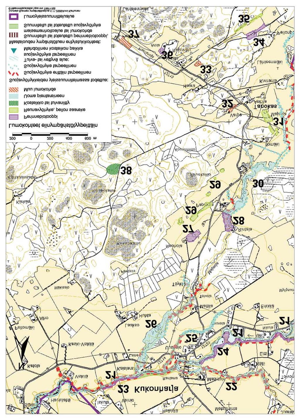 Kartta 4a. Kohteiden 21-38 elinympäristötyypit 24.