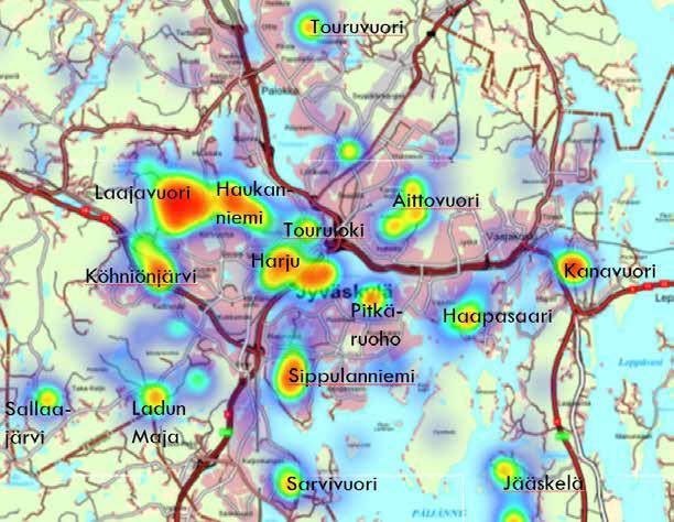 Mihin veisit vieraasi luontoretkelle? Kyselyssä kysyttiin karttapohjaisesti asukkailta, mihin he veisivät vieraansa luontoretkelle.