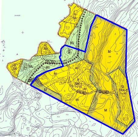 (MU). MU-alueelle on osoitettu kaksi saunan rakennusalaa (sa). R-aluetta koskee kaavamääräys: Alue varataan loma-asutuksen, lomailun, matkailun, kurssikeskusten yms. tarpeisiin.