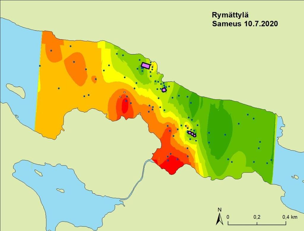 Rymättylän mittaukset sateen jälkeen Interpoloinnin ja kaukokartoituksen