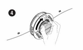 See võib olla ohtlik. Nailontamiili vahetamine LOAD&GO trimmeripeas (Ø 130 mm): lõigake 8,5 m pikkune jupp nailontamiili Ø 2,4 mm. 1. Seadke nooled kohakuti ja sisestage tamiil trimmeripeasse (jn 59) kuni see väljub vastaspoolelt (jn 60).
