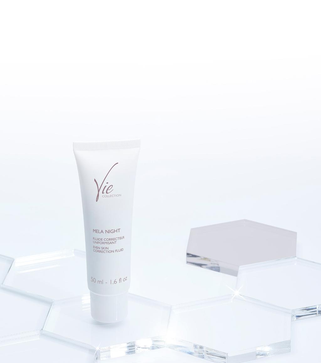 VIE COLLECTION UUTUUS MELA WHITE LOTION & MELA NIGHT Kaksi uutta ja innovatiivista hoitotuotetta pigmenttimuutosten hoitoon. Mela White Lotion Ensimmäinen hoitovaihe ihon kirkastamisessa.