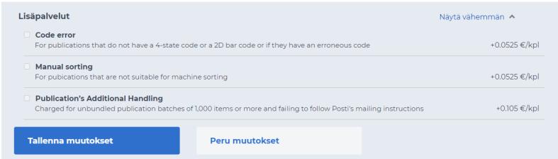 lähetyserät. Käy tiedot läpi aihealueittain ja tee tarvittavat muutokset.