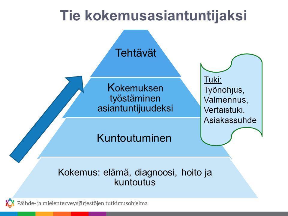 12 Kuva 1 Tie kokemusasiantuntijaksi (Rissanen, P. 2014.) Kokemusasiantuntijuus on yksi keino olla osallisena yhteisössä tai yhteiskunnassa.