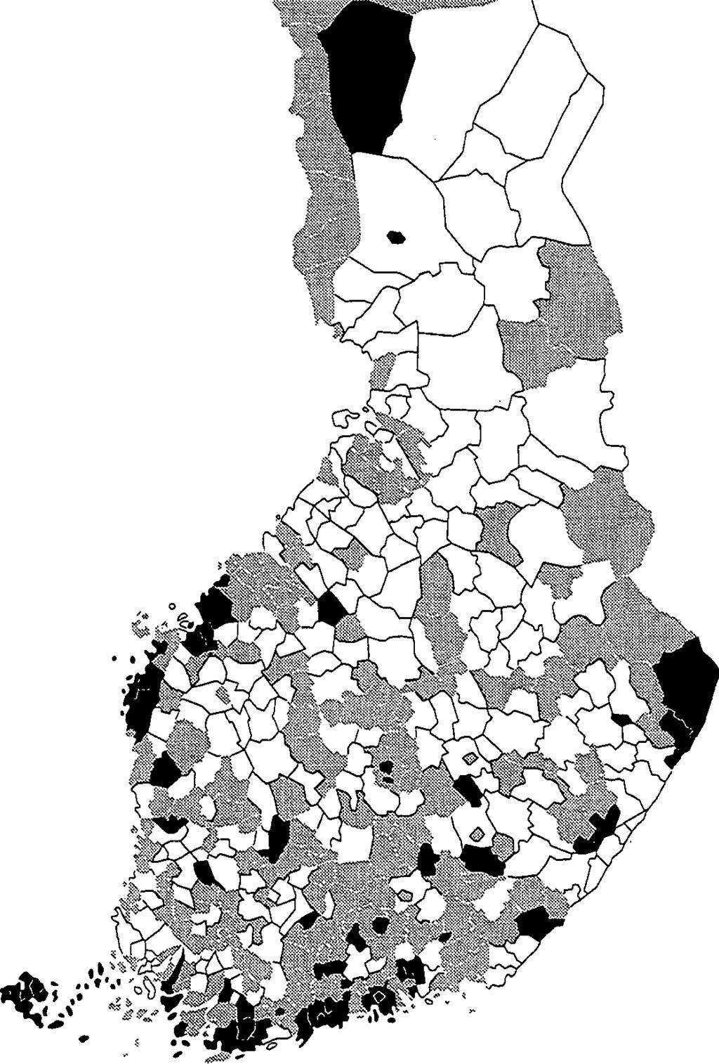 Kunnittain tarkasteltuna ulkomaalaisväestö on selvästi keskittynyt eteläisen Suomen, Vaasan rannikkoseudun ja läntisen Lapin kuntiin.