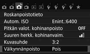 3 Välkynnän vähentäminenk Jos otat kuvan lyhyellä valotusajalla esimerkiksi loistevalaisimen valossa, valonlähteen välkkyminen voi aiheuttaa sen, että kuvan valotus pystysuunnassa on epätasaista.