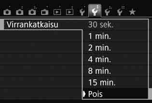 Peruskäyttö ja -asetukset Virrankatkaisu Määritä tarvittaessa [Virrankatkaisu]-asetukseksi [52]-välilehdessä [Pois].