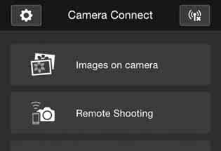 Kameran käyttö älypuhelimella Yhteyden katkaisu Katkaise yhteys jommallakummalla seuraavista tavoista. Kosketa [t] Camera Connect -sovelluksen näytössä. Aseta kameran virtakytkin asentoon <2>.