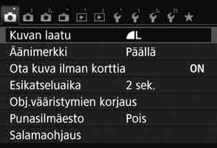 3 Valikkotoiminnot Valikkoasetusten määrittäminen 1 2 3 4 5 6 Näytä valikkonäyttö.