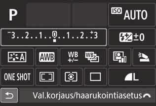 Kun kosketusnäyttö on käytettävissä, kuvake näkyy kehyksessä (paitsi valikkonäytöissä). Esimerkiksi pikavalintanäyttö tulee näkyviin, kun valitset [Q].