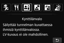 Kun kuvaat heikossa valaistuksessa ja kameran tärähtäminen on todennäköistä, etsimen valotusajan näyttö vilkkuu. Pitele kameraa vakaasti tai käytä jalustaa.