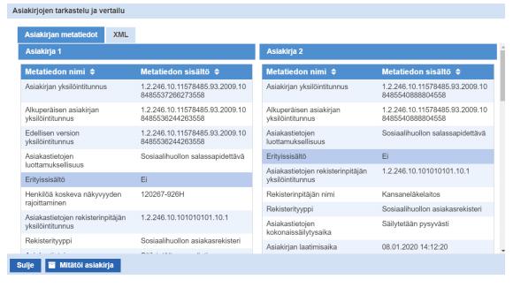 Kahden asiakirjan tarkastelu yhtä aikaa Ohjelmassa on mahdollista vertailla