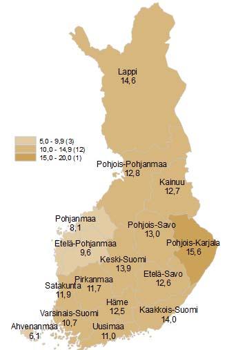 Työttömien työnhakijoiden osuus työvoimasta ELY-keskuksittain 31