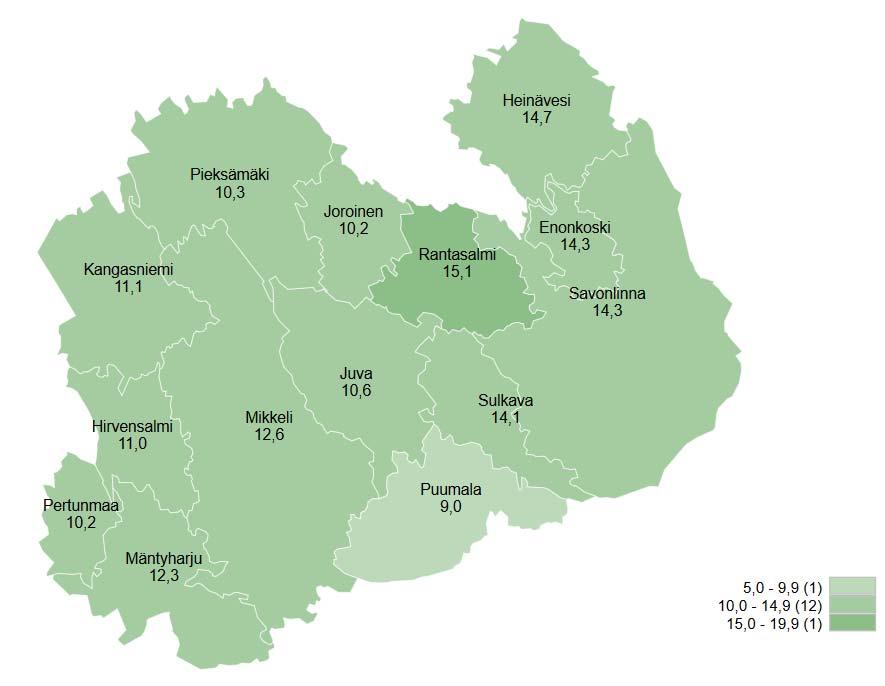 Työttömien työnhakijoiden osuus työvoimasta kunnittain 31