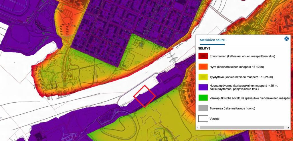 50 Kuva 14. Joensuun pielisjoen rannan geoenergiakartta. Kohteen sijainti kartalla punaisella neliöllä.