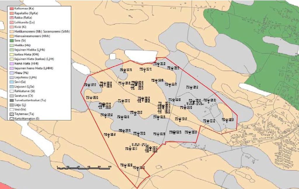 FCG SUUNNITTELU JA TEKNIIKKA OY SELVITYS 2 (11) 7.1.22 2.2 Topografia Kuva 1. Maaperäkartta (rakennettavuusselvitys). Pohjamaan alusrakenneluokaksi on arvioitu ue ja uf.