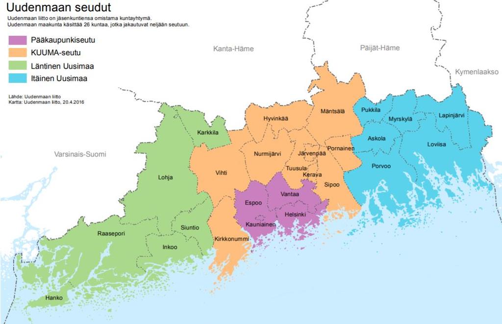 Lähde: Uudenmaan liitto YKR-taajamat, kylät ja pienkylät.