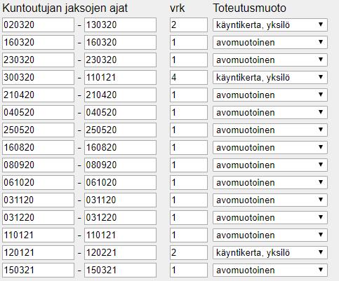 27 Esimerkki 10 OPI-kurssi Alla esimerkki OPI-kurssista, joka koostuu seuraavista osista: Aloitusjakso 2.3.2020 13.3.2020 2 käyntikerta, yksilö 16.3.2020 16.3.2020 1 vrk avomuotoinen 23.3.2020-23.3.2020 1 vrk avomuotoinen Keskimmäinen jakso 30.