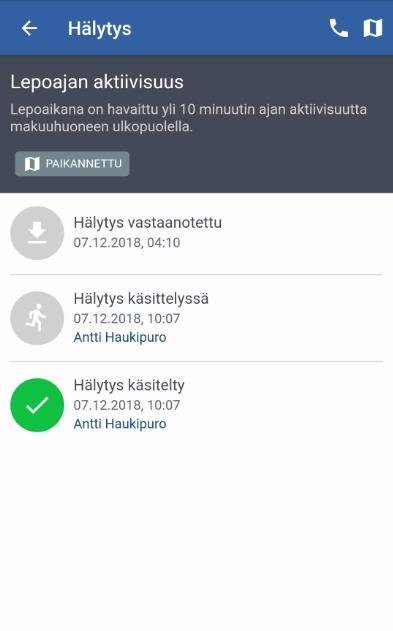 hälytyksen käsittelytiedot kaikille hoivaketjun osapuolille