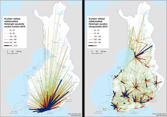 vaikutus painottuu vilkkaimmille mökkialueille Matkat etenkin Helsingin seudulta muille seuduille lisääntyvät Myös työhön ja perhesuhteisiin liittyvä monipaikkaisuus vaikuttaa