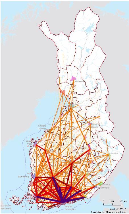 Väestönmuutokset vaikuttavat seutujen välisiin yhteystarpeisiin ja liikkumiseen Seutujen välinen henkilöliikenne lisääntyy etenkin Etelä-Suomen alueella Liikenneverkon ja saavutettavuuden muutos