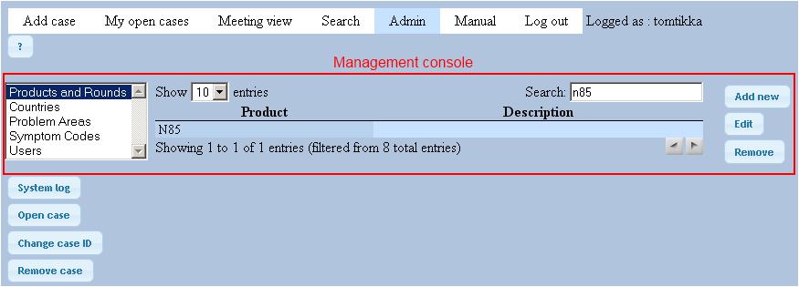 4 Admin view. 5.3 View creation Controller module classes create the views of the application. A single view is divided to three different parts each represented by a separate class.