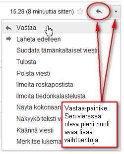 Lähetä edelleen -painikkeella saapuvan viestin voi lähettää edelleen esimerkiksi toiselle vastaanottajalle.