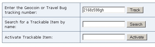 Esille tulee kulkijoita koskeva sivu, jossa tällä kerralla tärkein kohta on sivun keskivaiheilla oleva lista ja siinä ylimmäisin kohta Enter the Geocoin or Travel Bug tracking number:.