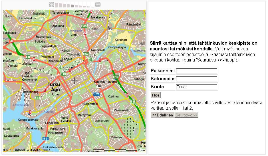Hiirien korvan voi välillä vapauttaa ja käydä kartasta kiinni uudesta kohdasta. Osoitekenttään voi kirjoittaa myös etsityn katuosoitteen ja napauttaa Hae painiketta.