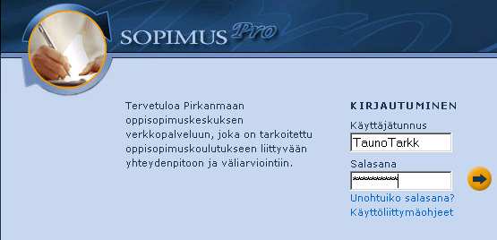 Arviointikeskustelun jälkeen työnantaja / työpaikkakouluttaja pääsee sähköpostissa olevan linkin kautta suoraan verkkopalvelun sivuille.