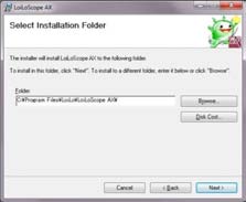 Följ den på skärmen instruktionerna för installation Kun LoiLoScope AX/FX-asennustoiminnon aloitusnäyttö