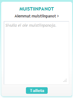 kuva 14: Muistiinpanoja voi kirjoittaa sivukohtaisesti tekstikenttään. Linkki ohjevideoon: Nettiterapiat: Muistiinpano. (http://vimeo.