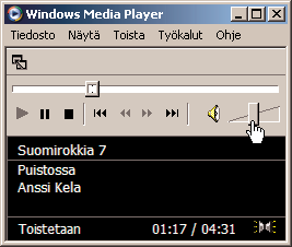 Musiikkia tietokoneella Kuunteleminen Musiikin kuuntelua varten tarvitset kaiuttimet, äänikortin ja musiikkia soittavan ohjelman.