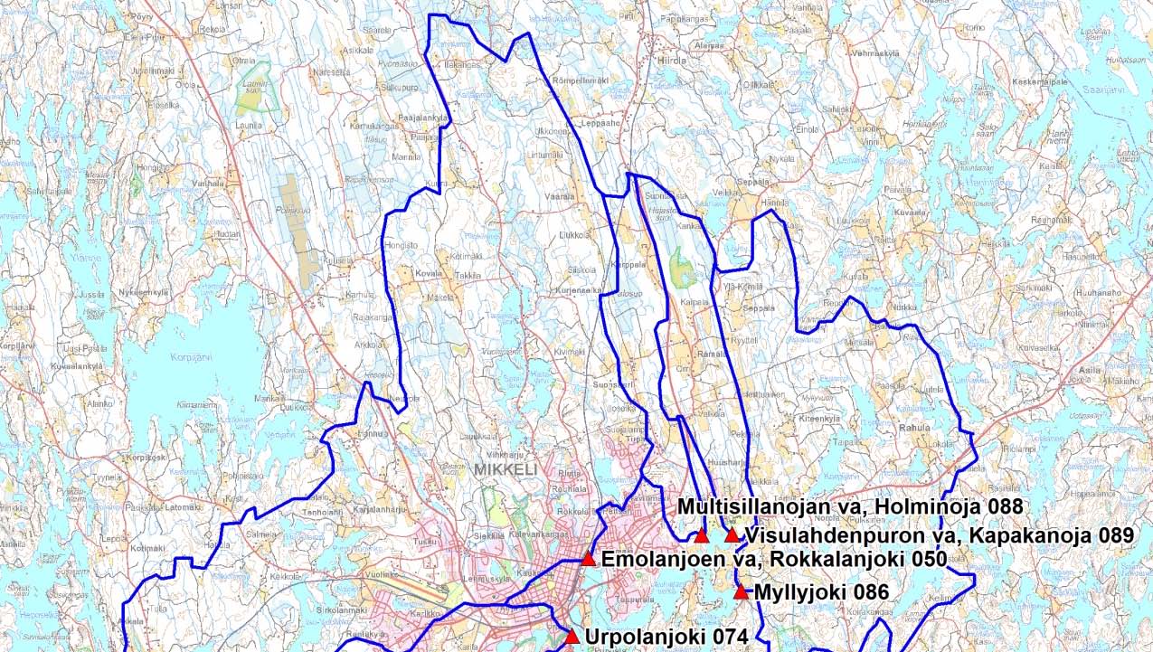 13 Kuva 3. 3. jakovaiheen valuma-alueiden purkupisteet (ELY-keskuksen näytteenottopaikat). Taulukko 7. 3. jakovaiheen valuma-alueiden purkupisteiden havaintopaikat.