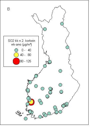 prosenttipiste; ohjearvo 25 B=vuoden korkein kuukauden toiseksi korkein vuorokausiarvo;