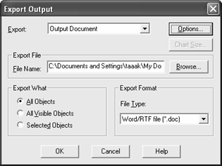 SPSS OPAS 29 8 TULOKSET EXCELIIN JA WORDIIN Vienti Export Voit viedä kerralla kaikki SPSS Viewer ikkunan tulostaulukot ja kuviot yhdeksi Exceltai Word-muotoiseksi tiedostoksi: 1.