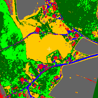 7.6.2. Perceptron-neuroverkko sekä minimietäisyyden menetelmä (a) (b) Kuvat 7.21a ja 7.21b: Kuva 7.21a on Perceptron-neuroverkko algoritmin ja kuva 7.21b on minimietäisyyden menetelmän luokittelukuva.