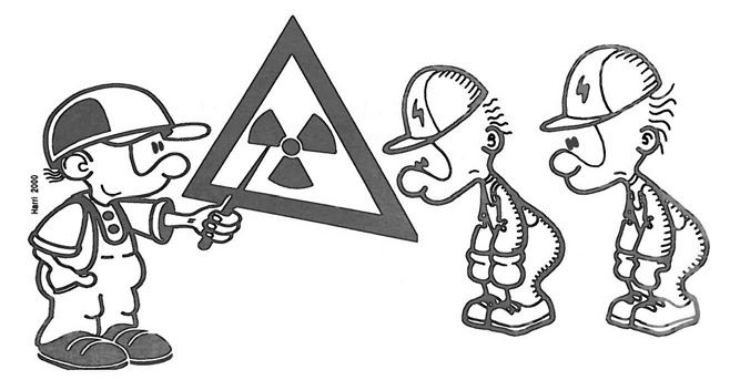 Säteilystä varoittava merkki Työntekijöillä on oltava saatavilla kirjalliset toimintaohjeet onnettomuustilanteiden ja radioaktiivisten aineiden ympäristöön leviämisen varalta.