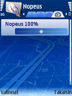 Nopeus: Liukunäppäin [* S60] Kun aloitat navigoinnin tai suunnittelet reittiä, matka kohteeseen lasketaan teille määritettyjen yleisten nopeuksien mukaan (lisätietoja on kohdassa Asetukset > Nopeus >
