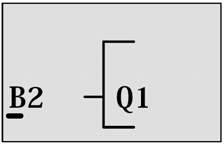 LOGO! Ohjelmointi 6. Kursori asetetaan Q1:n tulon, s.o B2:n alle. Se tehdään painikkeella : 7. Painetaan painiketta OK. 8.