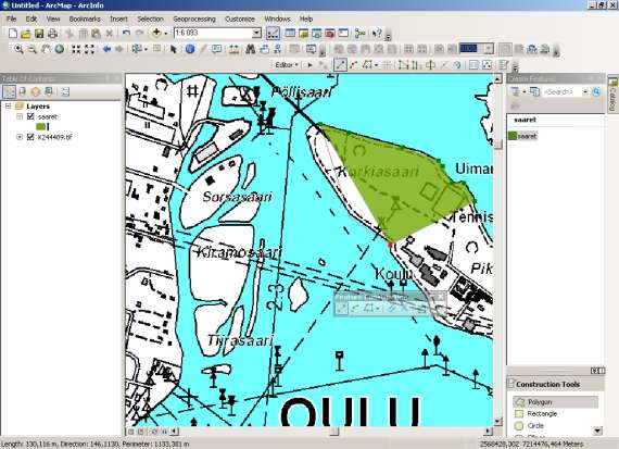 Valitaan Editor-palkista Straight Segment -työkalu ja aloitetaan digitointi.