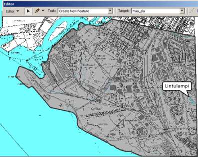 Digitoidaan maa_ala tasolle vapaavalintaisen muotoinen ja kokoinen alue, joka pitää kuitenkin sisällään Lintulammen.