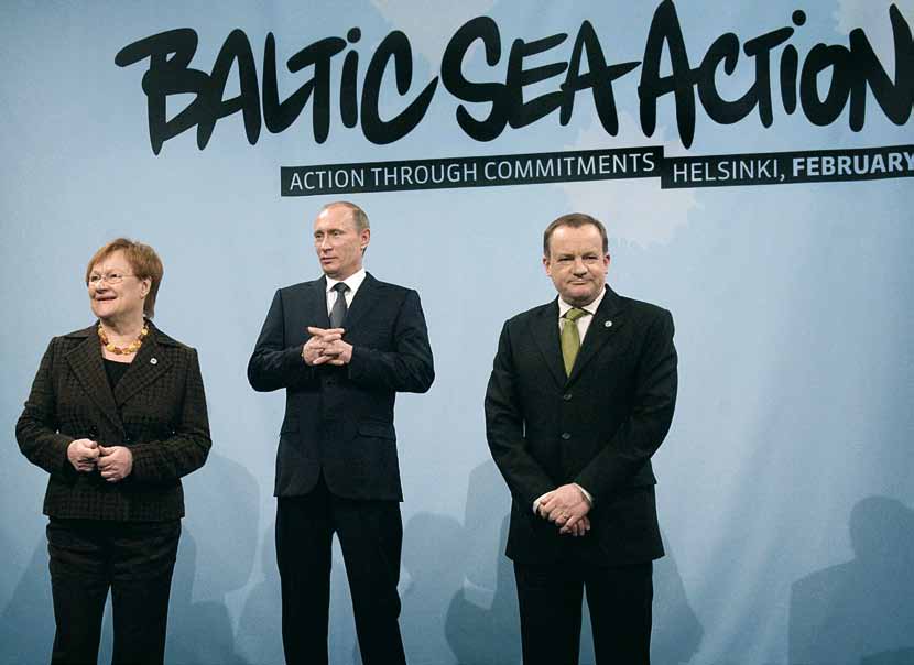 BSAG-säätiön tähänastisen työn huipentuma oli viime vuoden helmikuussa Helsingissä pidetty huippukokous. Kuvassa presidentti Tarja Halonen, Venäjän pääministeri Vladimir Putin ja Ilkka Herlin.