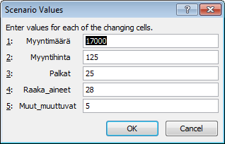 Kirjoita Edit Scenario (Muokkaa Skenaario) -ikkunassa Scenario Name (Skenaarion nimi).