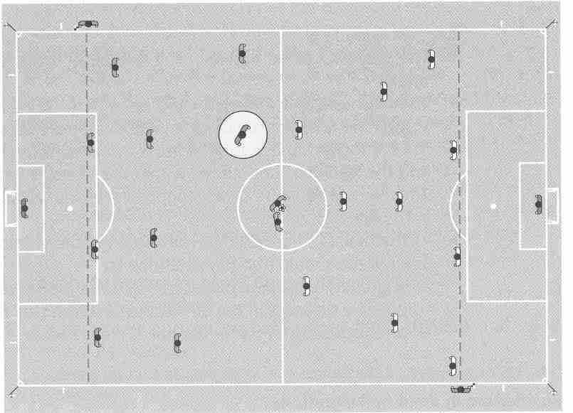 Jalkapallosääntöjen tulkinnat ja lisäohjeet erotuomareille näkökentässä. Erotuomarin pitäisi käyttää leveää diagonaalia.