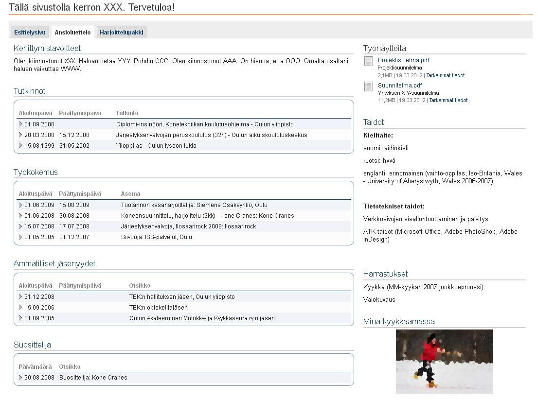 Ansioluettelon lisäksi voit linkittää esim. työnäytteitä vierailijan katsottavaksi.