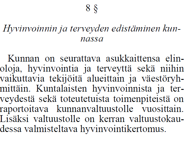 6 c. Hyvinvoinnin edistäminen kunnassa Vastaus: Positiivista on, että lakiluonnoksessa ei ole unohdettu sote-palvelujen ulkopuolisia palveluja, joilla yleisesti tiedetään olevan vaikutusta