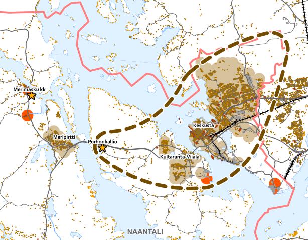 aluetta Pohjois-Naantalin ja Luonnonmaan suuntaan.